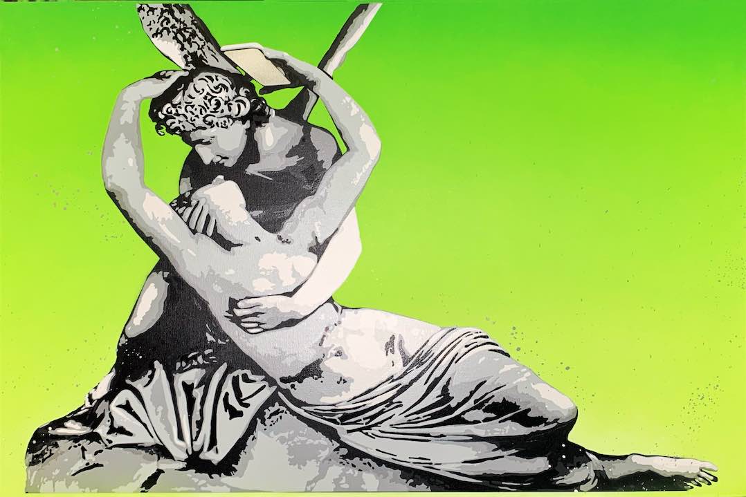 Mr.Savethewall, Love me or like me Green , Tecnica mista su tela, 2023, 100x70 cm, Deodato Arte